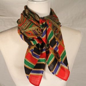 Lightweight wool scarf, red, blue, green 27x29